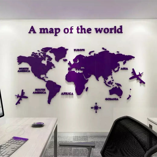 Mapa mundi 3d adesivo de parede acrílico cor sólida cristal quarto parede com sala estar sala de aula adesivos ideias de decoração de escritório