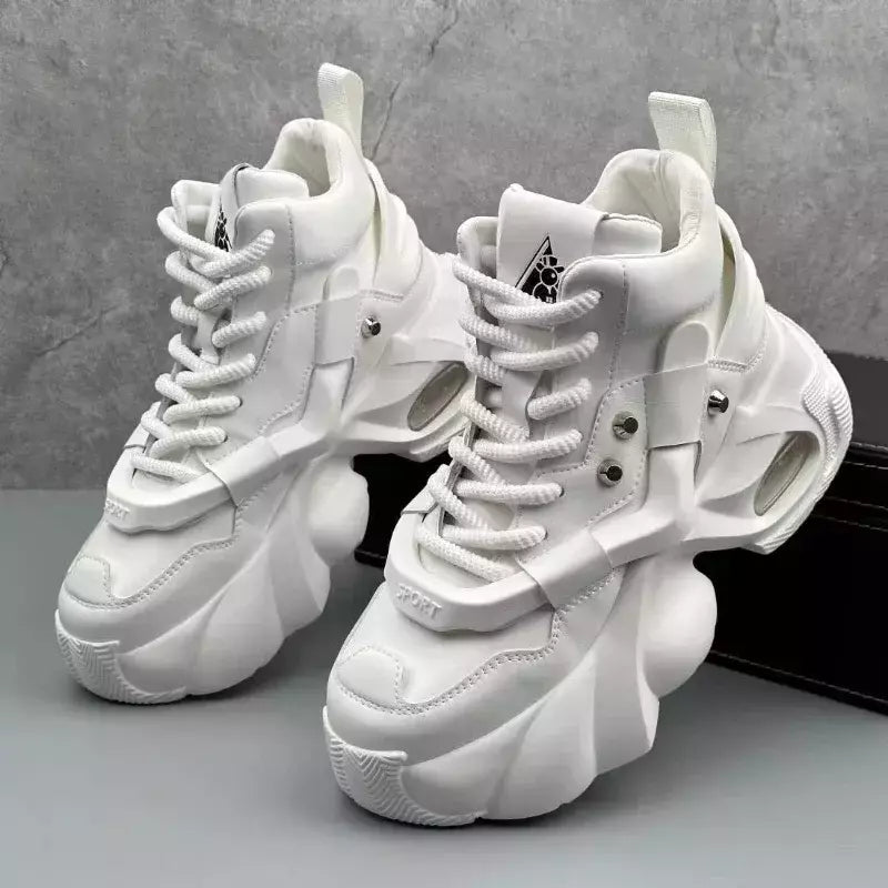 Botas masculinas de alta qualidade 2024 outono nova tendência resistente ao desgaste botas de couro sintético casual rendas até altura crescente botas de moda