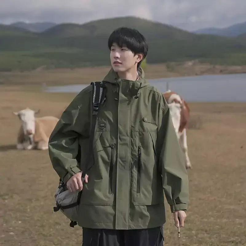 Jaqueta masculina vintage à prova de vento, jaqueta ao ar livre estilo montanha americana funcional casaco de trabalho primavera japão retrô streetwear