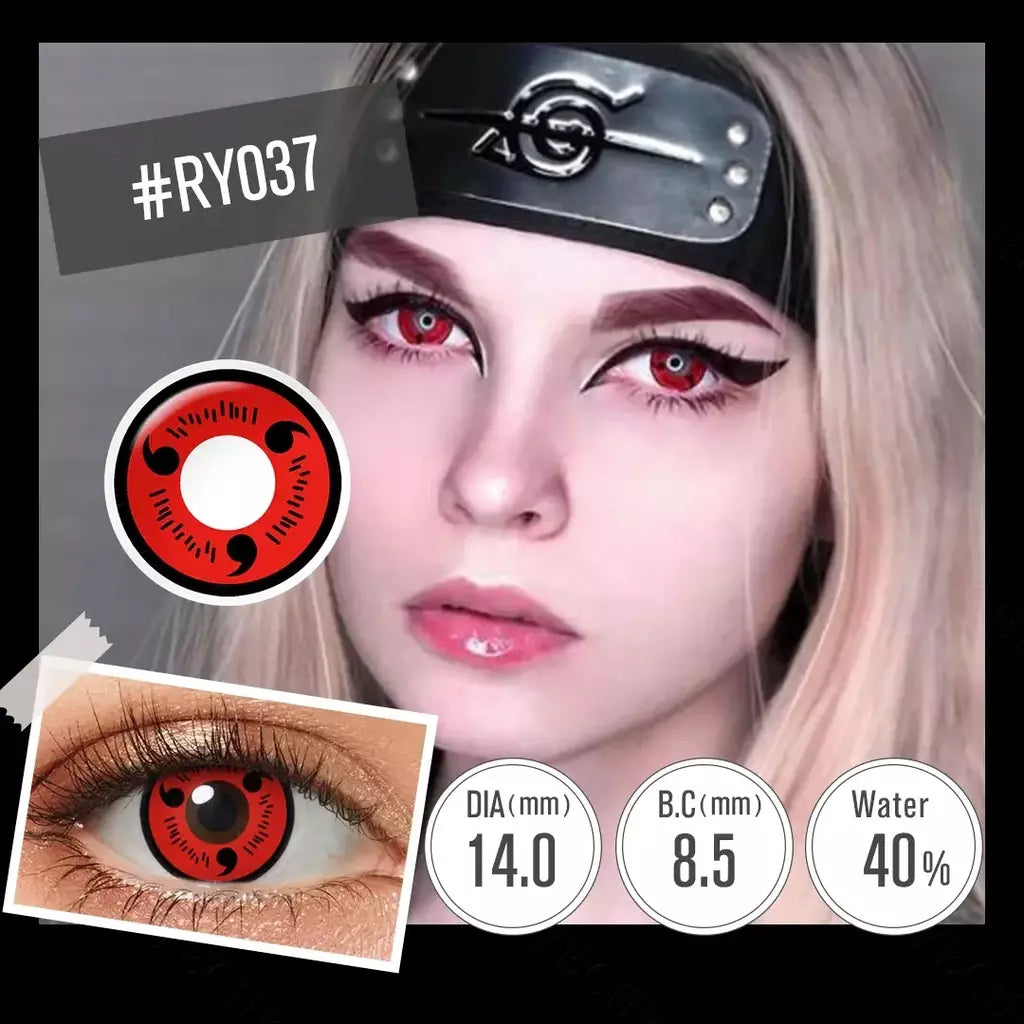 (0,00 ~-6,00) Lentes de contato de prescrição Pseyeche com grau Sasuke Anime Cosplay Sharingan Rinnegan Lente de contato anual