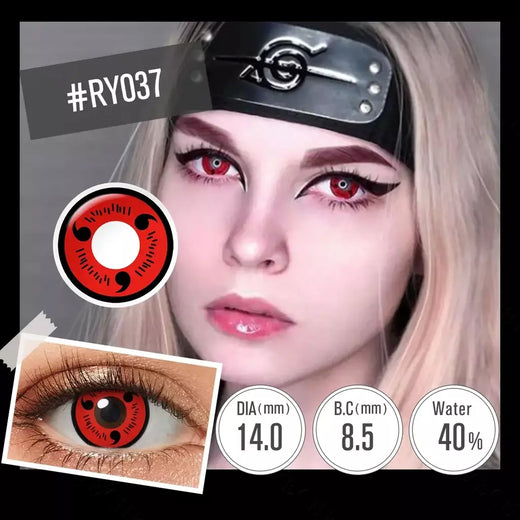 (0,00 ~-6,00) Lentes de contato de prescrição Pseyeche com grau Sasuke Anime Cosplay Sharingan Rinnegan Lente de contato anual