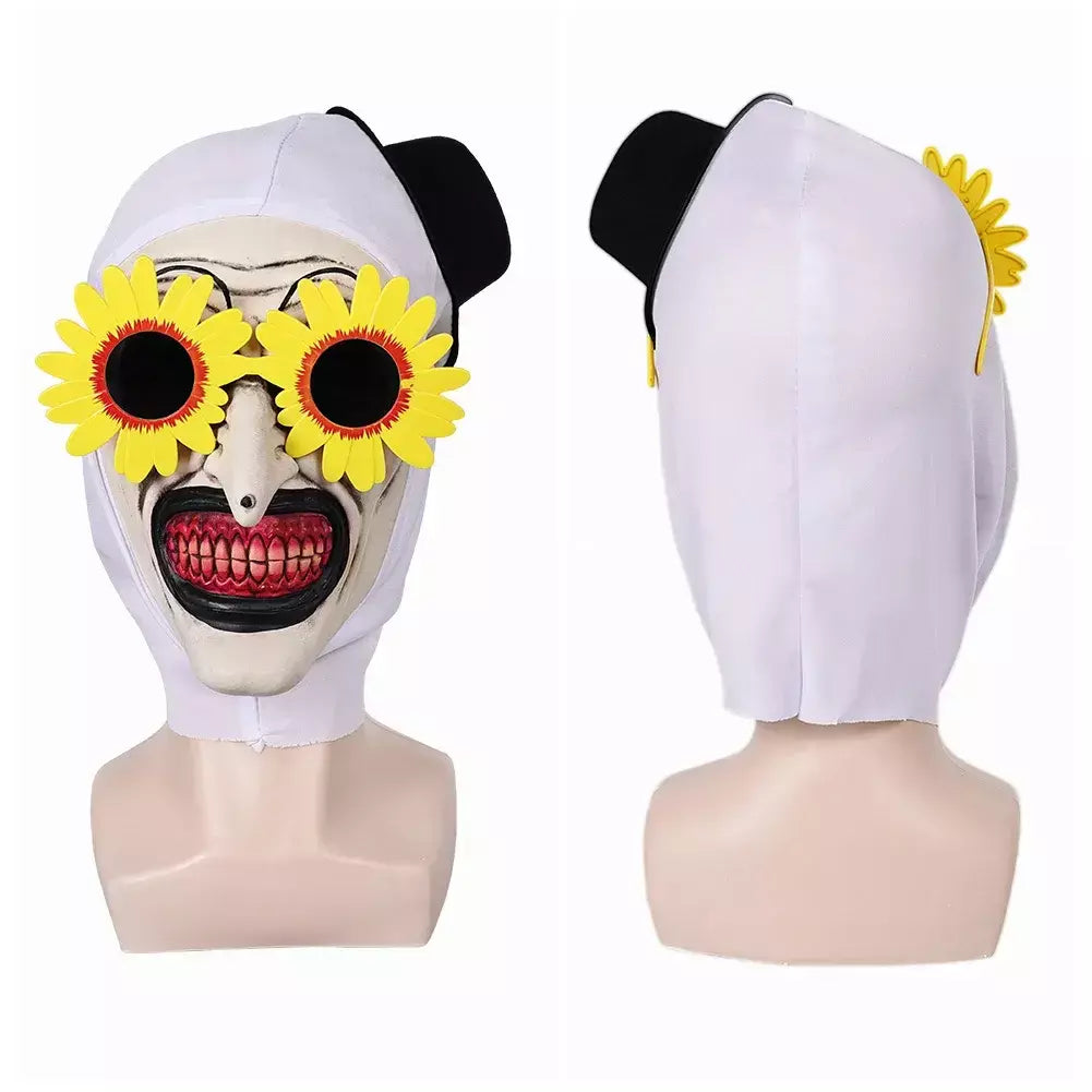 Arte o palhaço cosplay máscara horror terror terror 3 óculos de girassol headwear chifre adereços halloween carnaval traje acessórios
