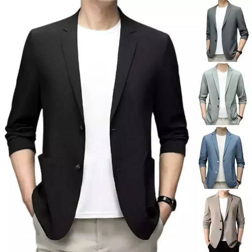 Blazers de negócios monocromáticos masculinos, blazers slim fit, botões duplos, lapela, mangas 3/4, terno de deslocamento, casaco do noivo