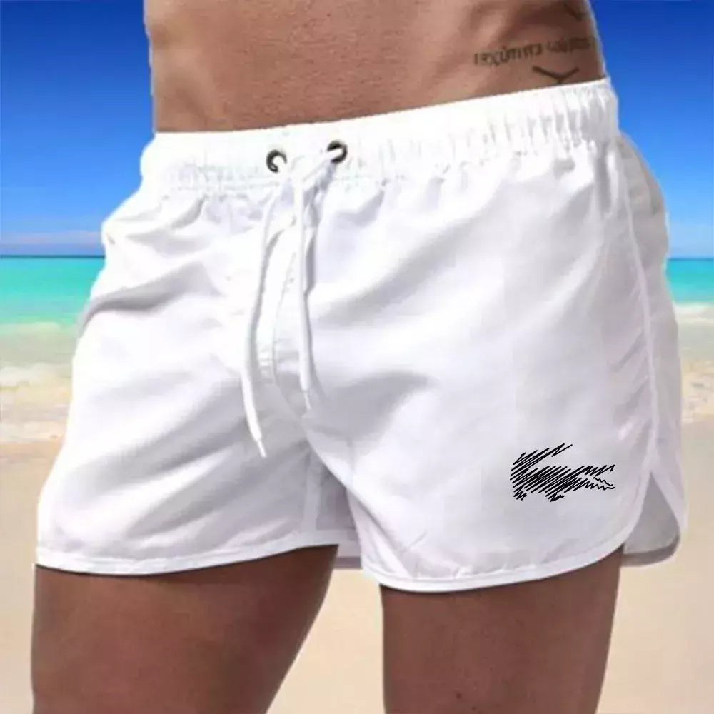 Calção de banho com cordão masculino, roupa de banho, shorts de banho, shorts respiráveis, surfe de verão, calções de praia, calças esportivas