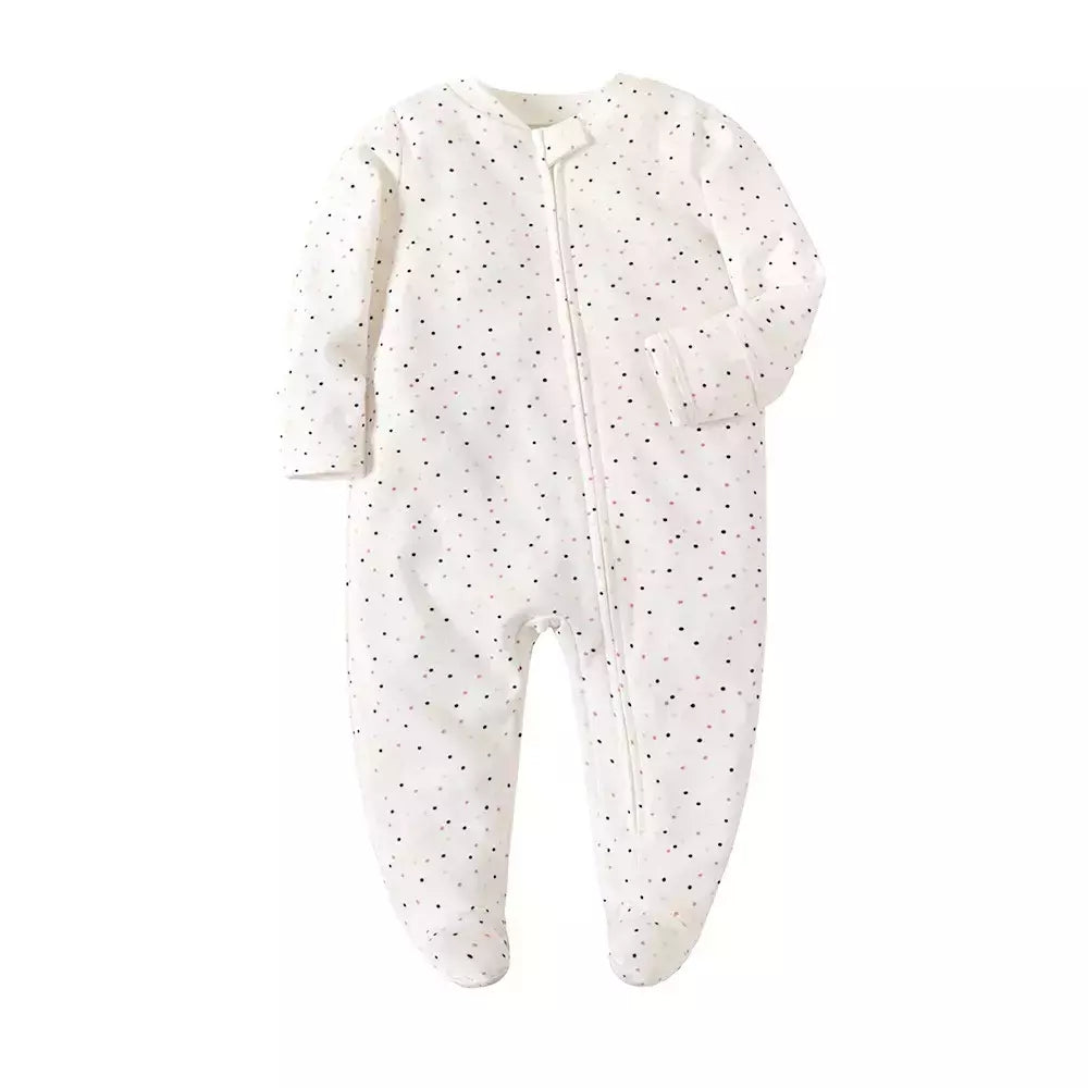 Pijama recém-nascido com zíper, macacão menina e menino, macacão manga comprida, roupa de algodão, moda branca sólida, 0-12 meses, primavera