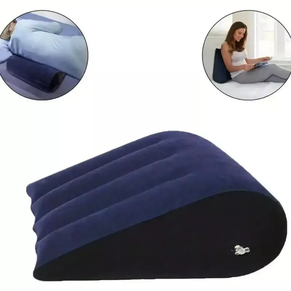 Travesseiro de silicone reunido em pvc, azul + preto, triângulo, cilindro, cunha, travesseiro inflável, macio, almofada relaxante, casa