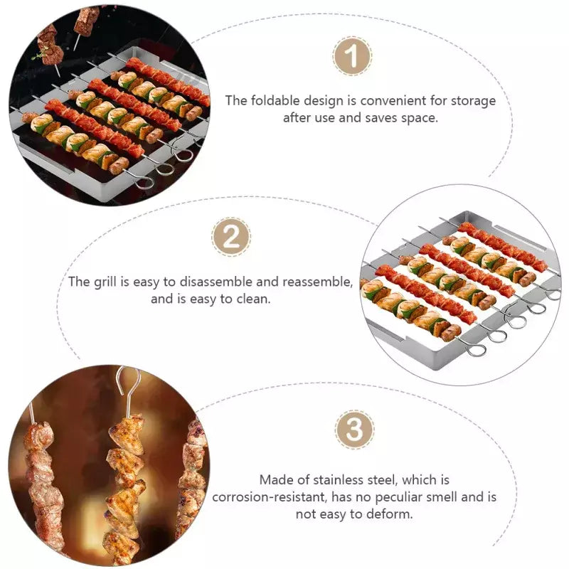 Grelha portátil churrasco suporte kebab espeto rack de aço inoxidável churrasco shish kabob espetos aço grelhar casa ao ar livre grills ferramentas