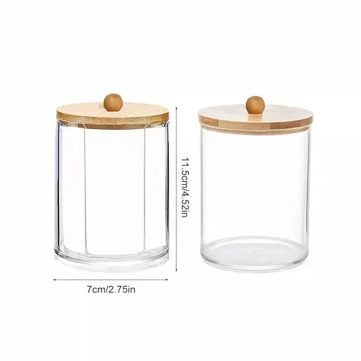 Suporte para almofada de algodão, 2 peças, frascos de banheiro, organizador de caixa de armazenamento, armazenamento de almofada de algodão com tampa de bambu, durável, à prova de poeira