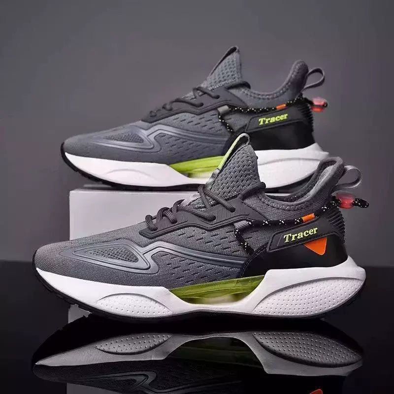 Tênis de corrida casual masculino, tênis ao ar livre, calçados esportivos da moda, malha respirável, amortecimento, calçado de basquete