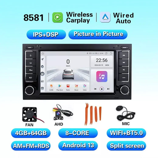 Leitor multimídia carro com Bluetooth, Android 13, 2 Din, Carplay para Touareg T5 Transporter, Volkswagen VW 2002-2010, Auto Bluetooth