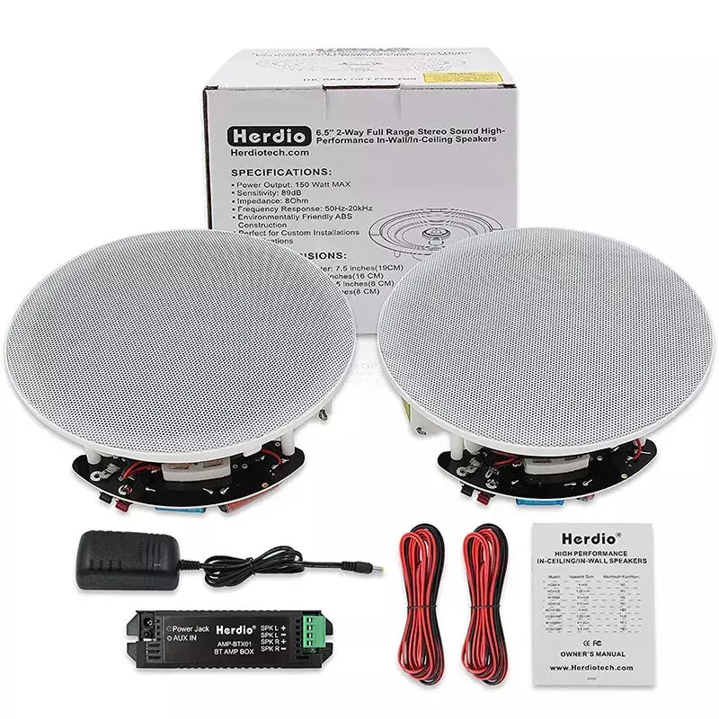 Herdio 2 pçs 6.5 Polegada áudio em casa 300w teto bluetooth alto-falante casa sistema de alto-falante embutido para cozinha interior quarto banheiro