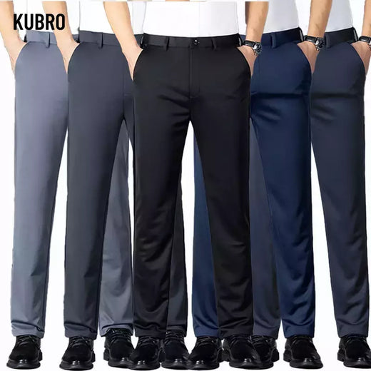 KUBRO-Calça casual reta masculina de seda e gelo, calça masculina, roupa seca rápida, coreana, nova, primavera, outono, 2024