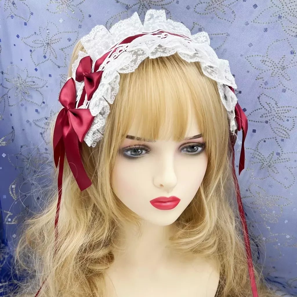 Laço japonês fita Lolita cocar, orelhas na cabeça bandana, empregada anime cosplay acessórios para o cabelo, 2024