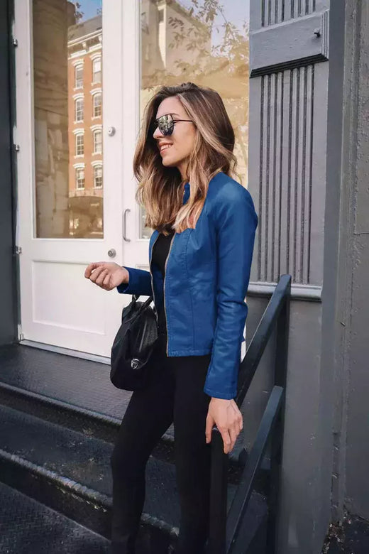 Jaqueta de couro PU feminina com zíper, casaco manga comprida, jaquetas de motociclista, slim fit, monocromática, streetwear casual, moda feminina, outono, Y2K