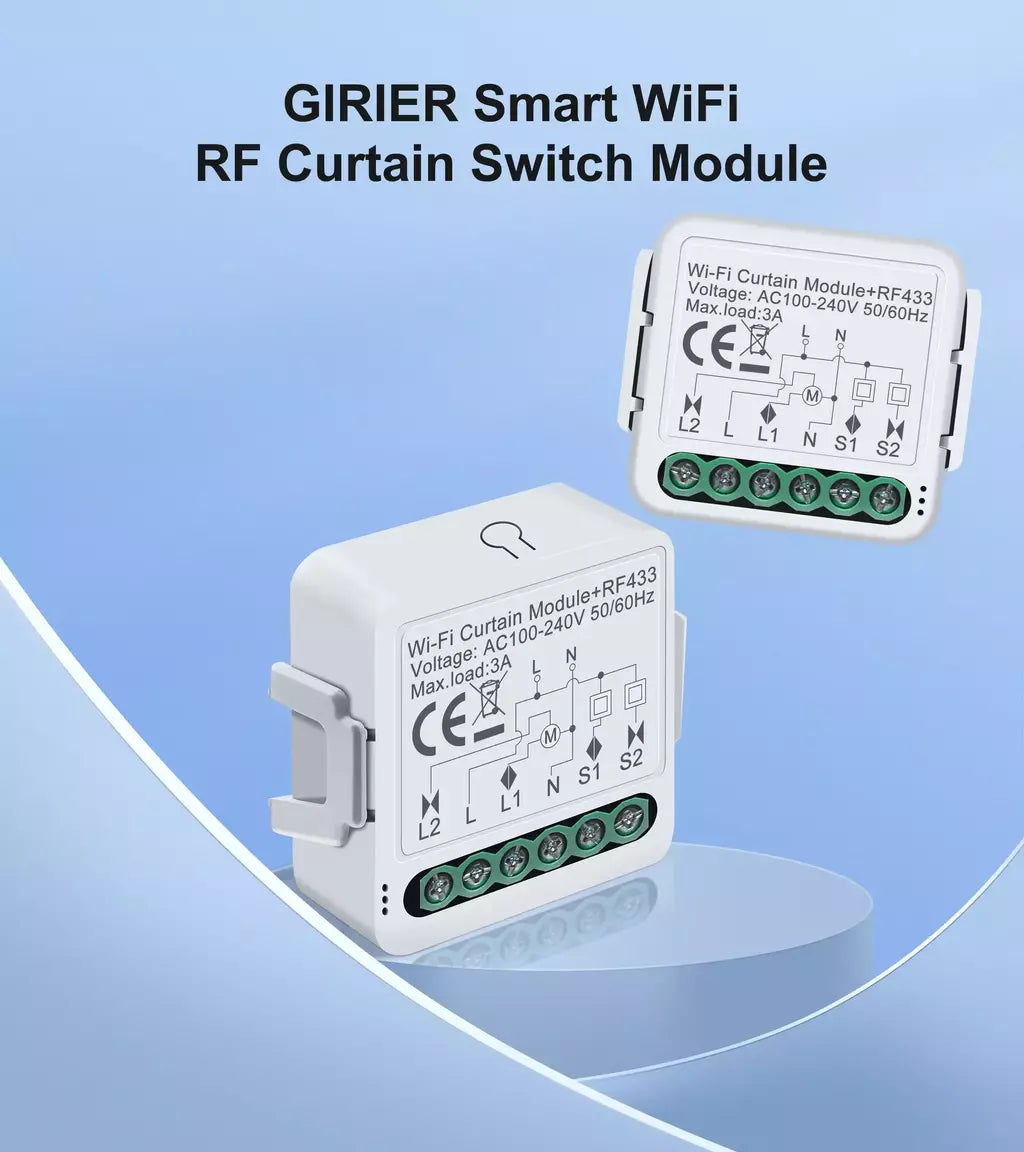 GIRIER-Módulo Interruptor Tuya Cortina inteligente, Wi-Fi, RF433, obturador de rolo elétrico, motor cego, 1 Gang, funciona com Alexa, Alice, Google Home