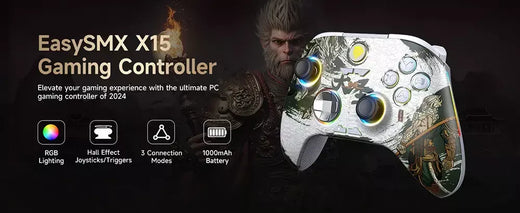 EasySMX X15 Controle de jogo sem fio Bluetooth Gamepad Compatível com PC/NS/TV/Celular/Steam com RGB Efeito Hall Black Myth Wukong