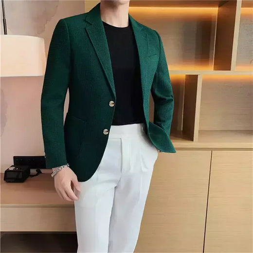 Casaco de peito único masculino, blazer slim fit, blazers grandes, casacos elegantes de luxo, outwear casual coreano para casamento