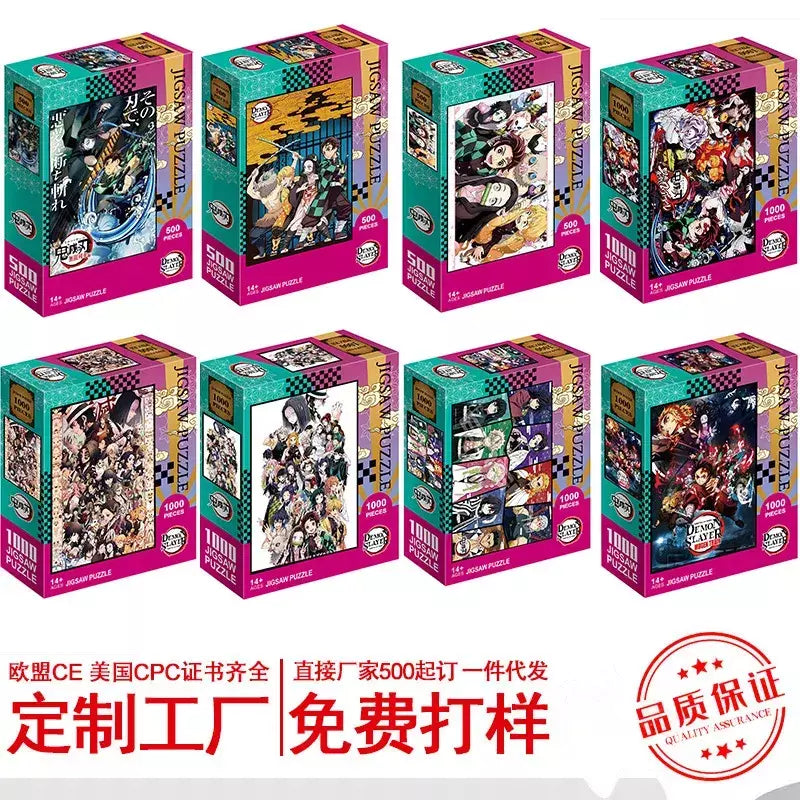 500/1000 peças quebra-cabeças para adultos demon slayer anime japonês série kimetsu dos desenhos animados crianças brinquedos educativos iluminar presentes