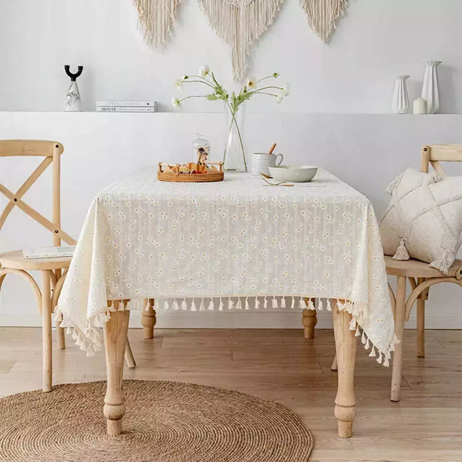 Toalha de mesa de algodão pequena margarida para decoração, estilo coreano, retângulo, para cozinha, casamento, sala de jantar