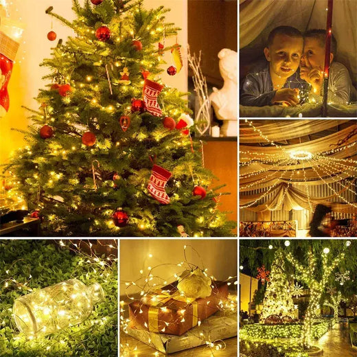 USB LED Fairy Lights Copper Wire String, Lâmpada ao ar livre, Guirlanda para árvore de Natal, Decoração de casamento, Feriado, 20m, 200 LEDs