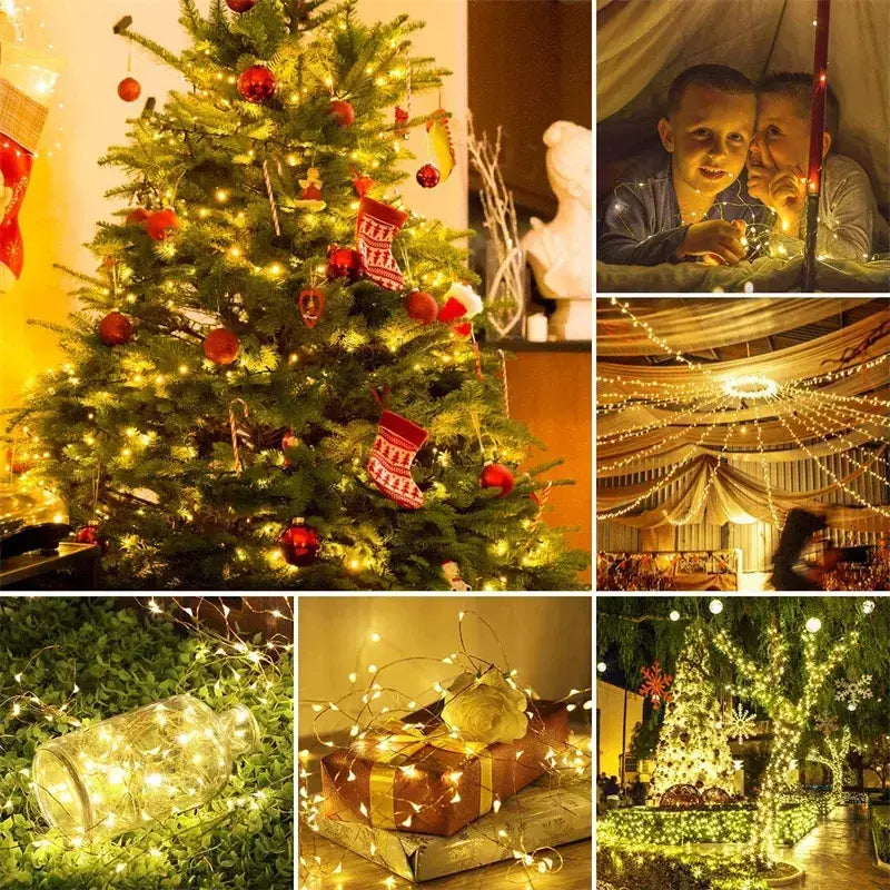 USB LED Fairy Lights Copper Wire String, Lâmpada ao ar livre, Guirlanda para árvore de Natal, Decoração de casamento, Feriado, 20m, 200 LEDs