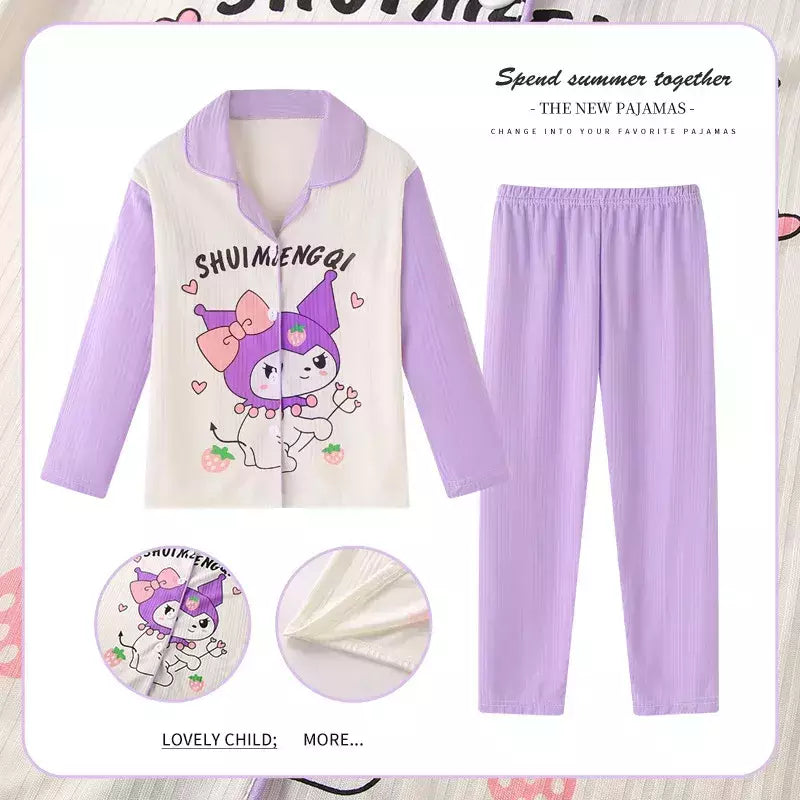 Sanrio cinnamoroll kuromi pochacco conjunto de pijamas infantis dos desenhos animados anime minha melodia manga curta pijamas bonito menino menina presentes