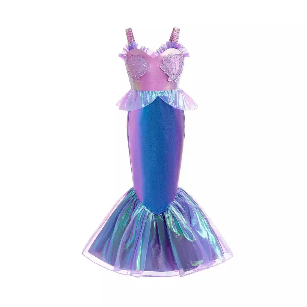 Meninas escala roxa princesa sereia ariel cosplay vestido de halloween vestido de festa de aniversário meninas verão praia vestido de férias