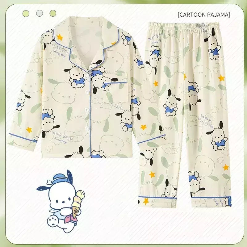 Sanrio cinnamoroll kuromi pochacco conjunto de pijamas infantis dos desenhos animados anime minha melodia manga curta pijamas bonito menino menina presentes