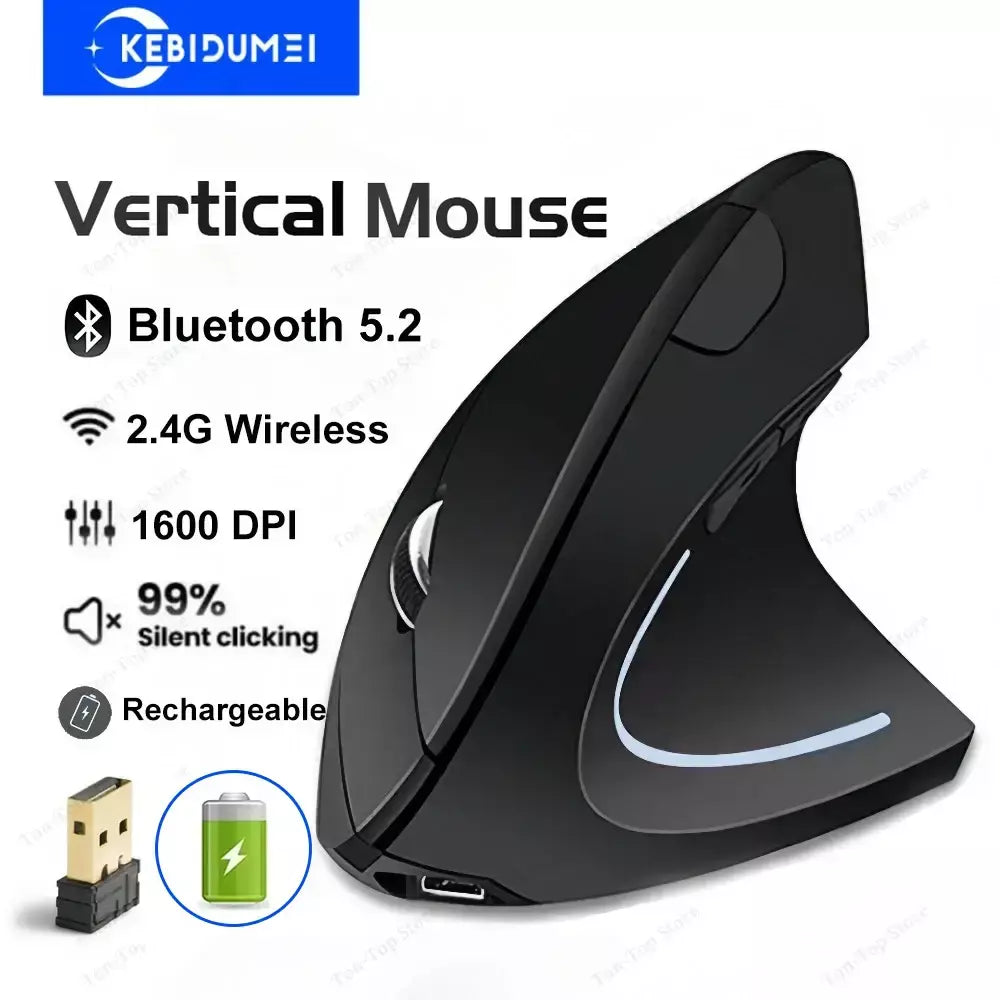 Rato vertical ergonômico mouse modo duplo sem fio 2.4g bluetooth ratos rgb 1600 dpi mouse silencioso para computador portátil desktop,Vertical Mouse Ergonomic Mouse Dual Mode Wireless Mouse 2.4G Bluetooth Mice RGB
