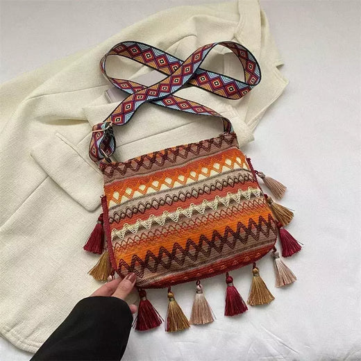 Bolsa feminina vintage com borla étnica tecida à mão crossbody para senhora bolsa hippie sling bolsa de ombro para senhoras bolsa ase?? ? Galega