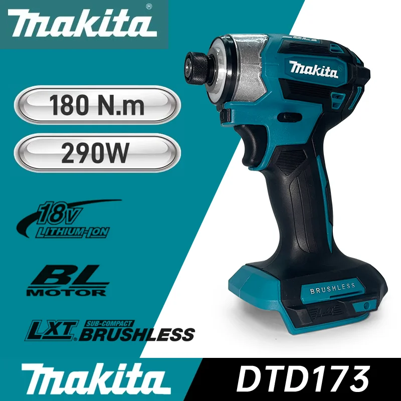 Makita DTD173 Brushless 180N.M Furadeira de impacto sem fio Chave de fenda elétrica portátil Ferramenta multifuncional para bateria de 18V
