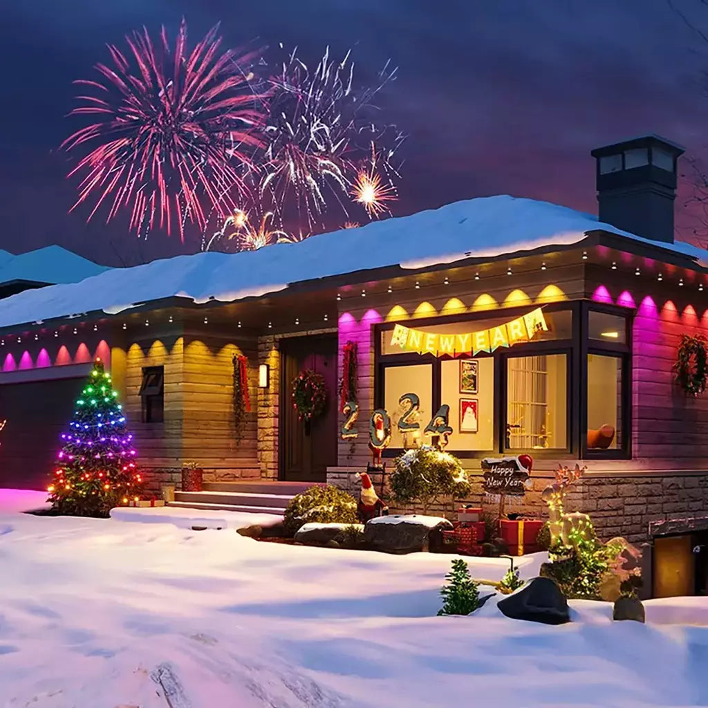 Outdoor Eaves Luz LED, TUYA, Permanente, Impermeável, RGB Light String, Cena DIY, Iluminação de Festa de Natal, 24V, 2A, 144 FT, 90LED