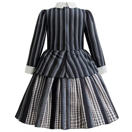 2025 novo quarta-feira addams vestido listrado preto crianças quarta-feira inspirado halloween cosplay traje para meninas trajes de festival