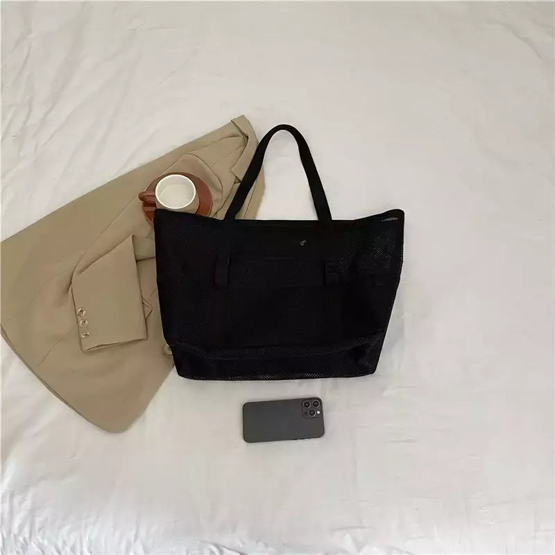 Bolsa de praia de malha portátil para mulheres, maquiagem, bolsa de lavagem, organizador de banho, Shopper Totes, verão