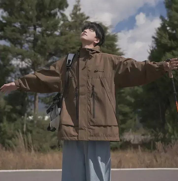 Jaqueta masculina vintage à prova de vento, jaqueta ao ar livre estilo montanha americana funcional casaco de trabalho primavera japão retrô streetwear