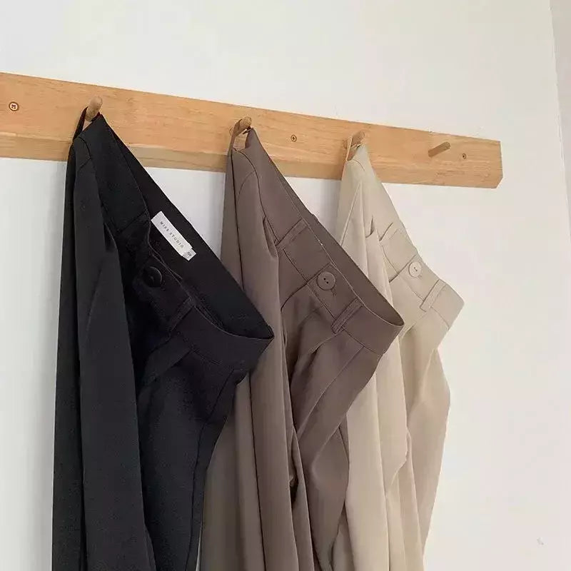 HELIAR-calça feminina de cintura alta, calça reta para senhoras do escritório, botão casual, calça preta solta, nova, outono