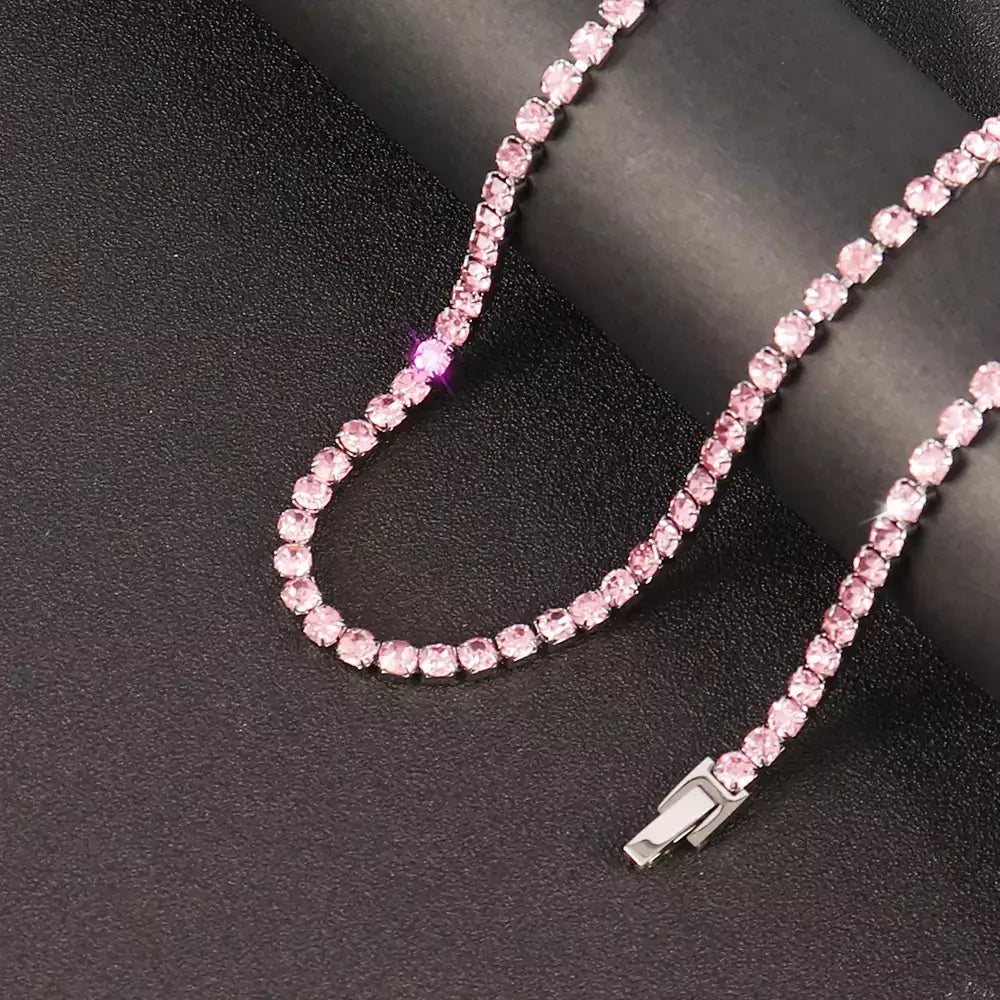 316l 4mm colar de aço inoxidável para mulheres hip hop tênis corrente colares cor cristal zircão gargantilha colar jóias
