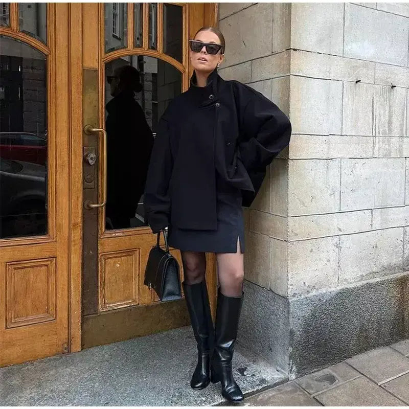 Gola feminina casacos de lã de inverno 2024 nova moda único breasted feminino manga longa jaquetas senhora do escritório rua casaco curto