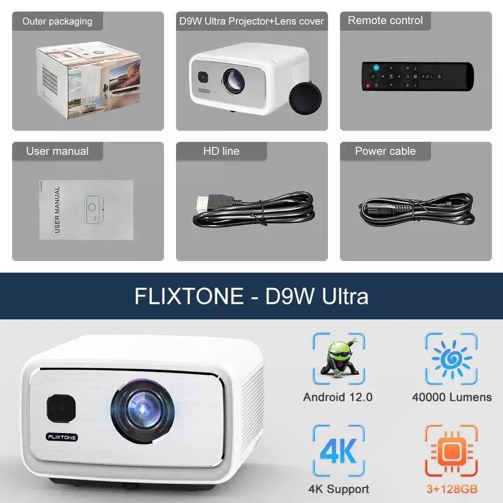 FlixTone D9W Ultra 3000 ANSI Full HD 1080P Projetor para filmes Android WiFi 6 Projetor de feixe de home theater para vídeo ao ar livre projetores no brasil