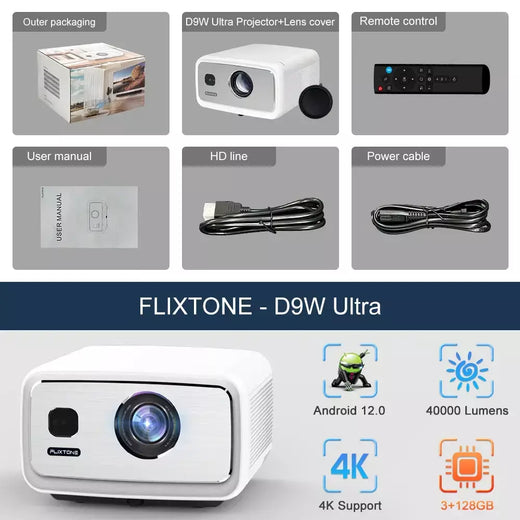 FlixTone D9W Ultra 3000 ANSI Full HD 1080P Projetor para filmes Android WiFi 6 Projetor de feixe de home theater para vídeo ao ar livre projetores no brasil