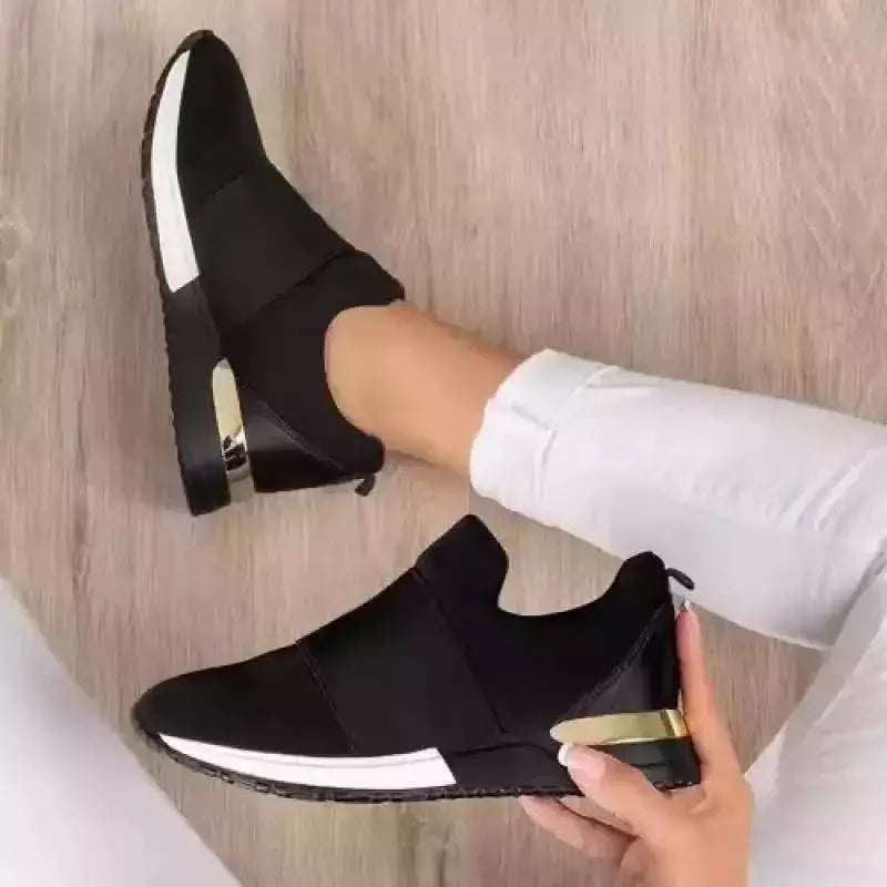 Sapatos femininos de envergadura vulcanizada, tênis de cor sólida para senhoras, calçados casuais de malha esportiva feminina, 2024