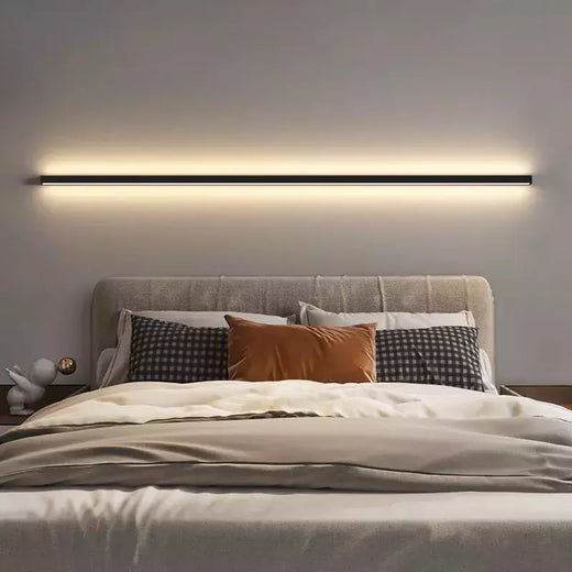 Quarto minimalista, lâmpada de cabeceira, decoração de casa, lâmpada de parede extremamente estreita e alongada, lâmpada de parede de fundo, iluminação de sala
