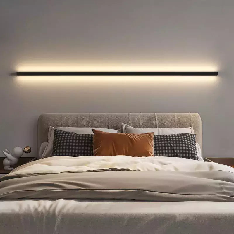 Quarto minimalista, lâmpada de cabeceira, decoração de casa, lâmpada de parede extremamente estreita e alongada, lâmpada de parede de fundo, iluminação de sala