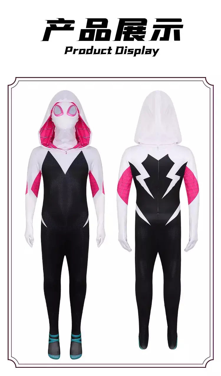 Meninas gwen fantasma aranha traje bodysuit halloween cosplay com capuz trajes de festa de férias fantasia sexy vestir-se hoodies maiô