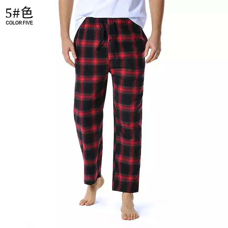 Branco preto xadrez pijama calças inferiores homens relaxando confortável macio algodão flanela casa wear respirável flanela pijama homme