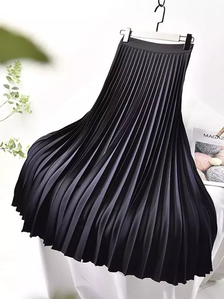 Marca designer feminino primavera outono elegante chique sólido saia plissada cintura alta moda de luxo com elástico feminino C-035