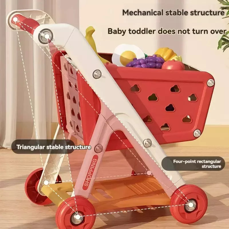 Grande carrinho de compras de supermercado para crianças, carrinho para crianças, brinquedos Push Car, simulação de frutas, comida, presentes de aniversário, novo