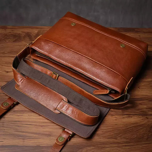 ROOG-Maleta de couro genuíno, bolsa mensageiro de luxo masculina, estilingue de ombro vintage, tiracolo para iPad 12.9 ", alta qualidade