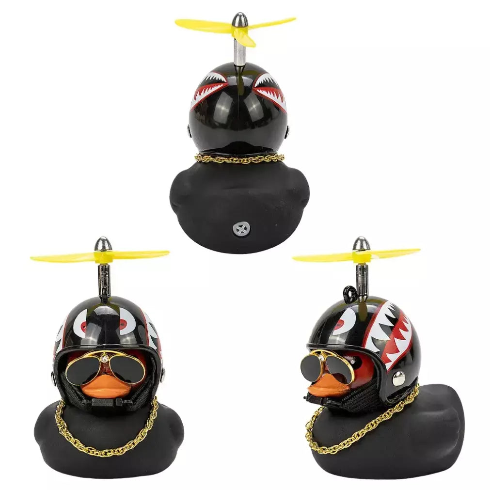 Borracha vento quebrado pato brinquedo motocicleta carro ornamentos pato amarelo painel do carro decoração com óculos legais hélice helmet2025