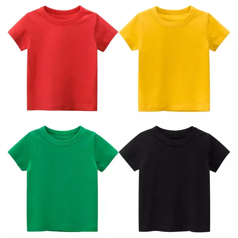 T-shirt de algodão liso para crianças, tops para crianças, meninos e meninas, bebê criança, garotada roupas em branco sólido, branco e preto, crianças manga curta tees, 1 a 8 anos, verão respirável uniformes escolares